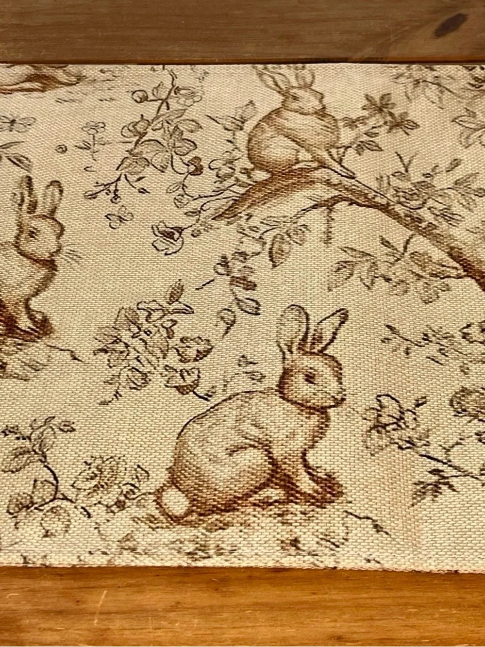 Vintage Woodland Rabbit Print, Farmhouse Spring Neutral Tone 13”x72” NWOT